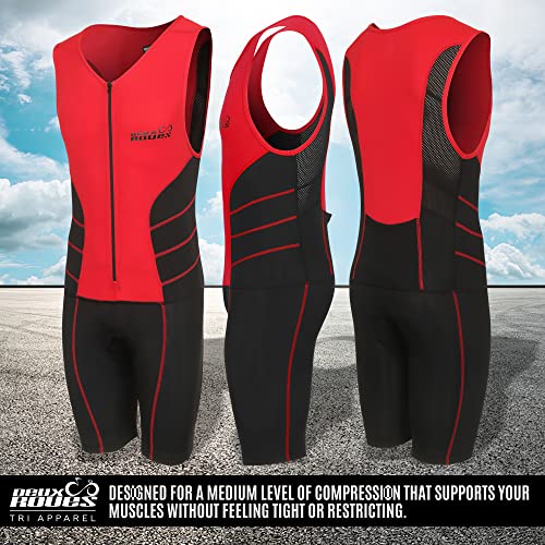 Youth Junior Kids Triathlon Suit Tri Cycling Skin Suit Sleeveless - Bonus Race Bib Belt - color: Red, size: Youth 10