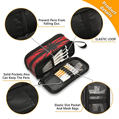 Fisyme Halloween Spider Web Pencil Case Large Capacity Pen Box Makeup Pouch Holder Organizer Stationery Bag for School Office College Traval Adult - color: Multicolor-Red Black