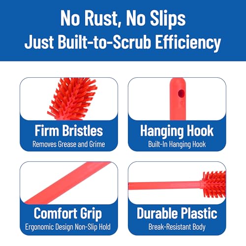 SPARTA Large Water Bottle Brush Ideal for Wide-Mouth Jars, Bottles and Tumblers, Dishwashing Tool with Handle for Home and Commercial Kitchens, Plastic, 12 Inches, Red - color: Blue