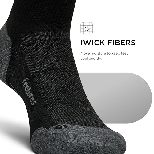 Feetures Elite Max Cushion Quarter Running Sock, 1 Pair - color: Black, size: Large
