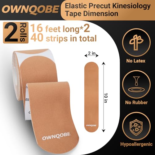 Kinesiology Tape, 2 Rolls, 40 Precut Strips, Waterproof, Beige - color: Beige