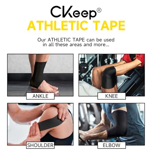 CKeep Athletic Tape, Original Cotton Waterproof Sports Tape 4 Packs, Black - size: 4 Rolls