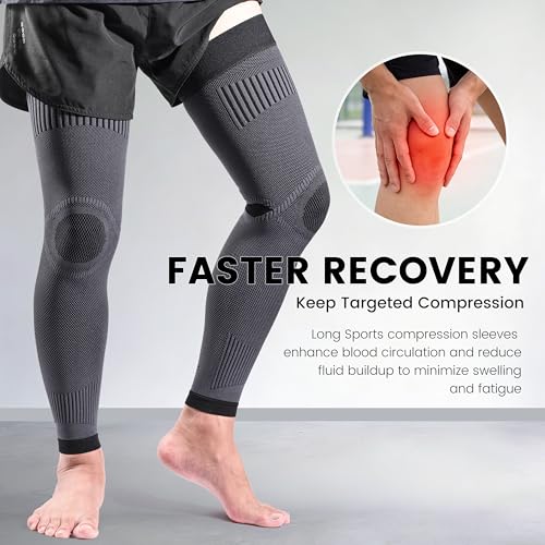 MGANG Full Leg Compression Sleeves, Knee Braces for Joint Pain Relief - color: Gray-black, size: XX-Large