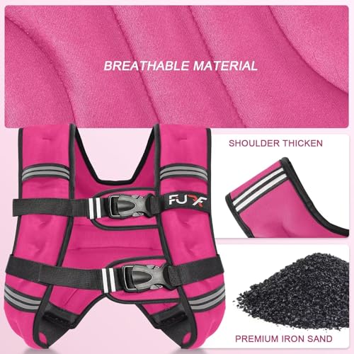 FUFF Weighted Vest Woman, 15 Pound Womens Weight Vest for Walking, Strength Training Weight Vests for Female Men, Reflective Stripe Fitness Body Vest for Workout Running Jogging (Pink)