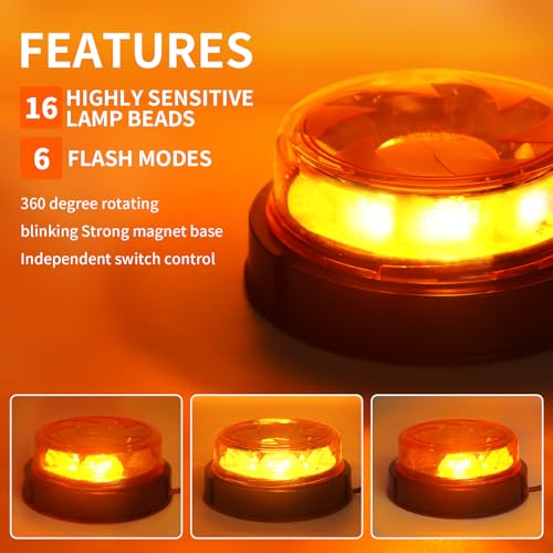 LED Amber Warning Beacon Light, 16LEDs 12/24V Orange Blinking Lamp - color: Style 2