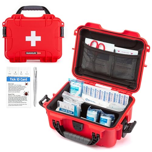 NANUK 904 Waterproof First Aid Kit 110pcs – Durable, Pre-Stocked First Aid Emergency Kit with Bandages, Tick Removal Tool, and More – Dustproof, Impact-Resistant, Floats (10.2" x 7.9" x 4.5") – Red - size: 904 First Aid Kit – 110 Pcs