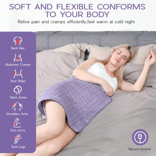 Heating Pad for Back Neck & Period Cramps, Auto Shut Off, Purple - color: Mineral Violet, size: 12'' x 24''