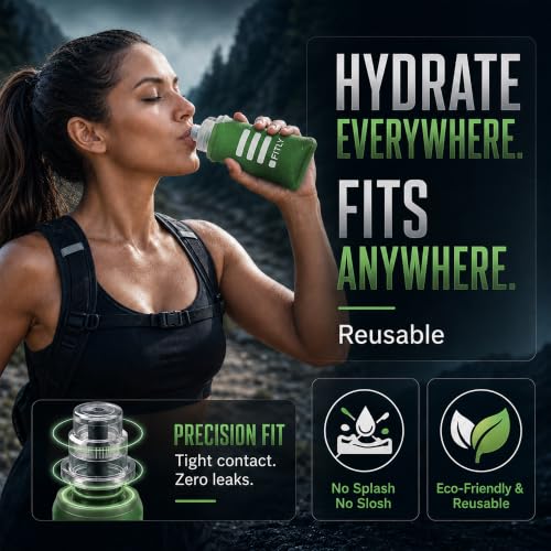 FITLY Soft Flask Running Water Bottle - Collapsible Hydration Flask - color: Forest Green, size: 5 Ounces