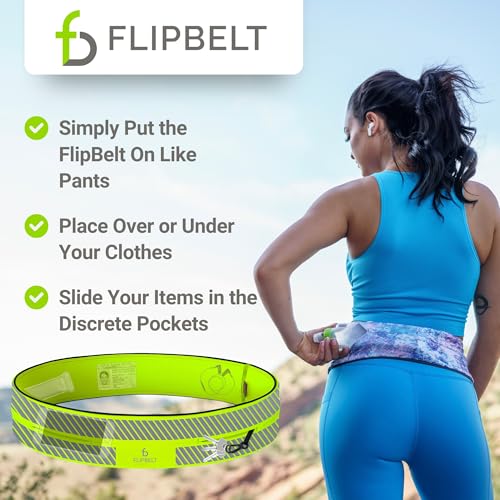 FlipBelt Classic Running Belt, Phone Holder for Running, Money Belt Pouch - color: Reflective Neon Yellow, size: Medium