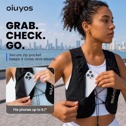 Running Vest for Women Men, 500ml Soft Flask & Phone Holder - color: Black, size: Medium-Large