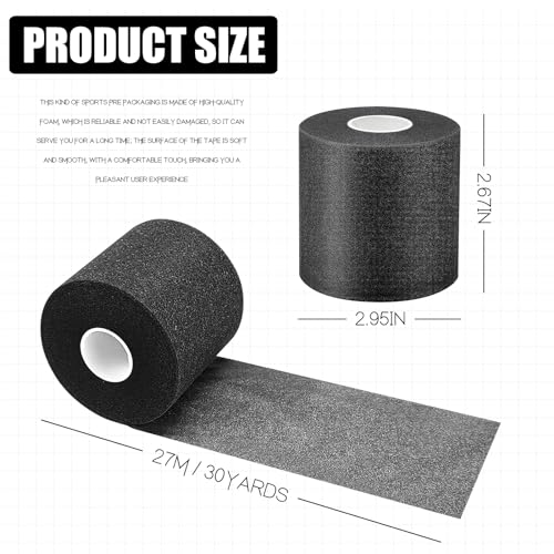 2.75‑Inch 30‑Yard Black Athletic Pre‑Wrap Tape - color: Black