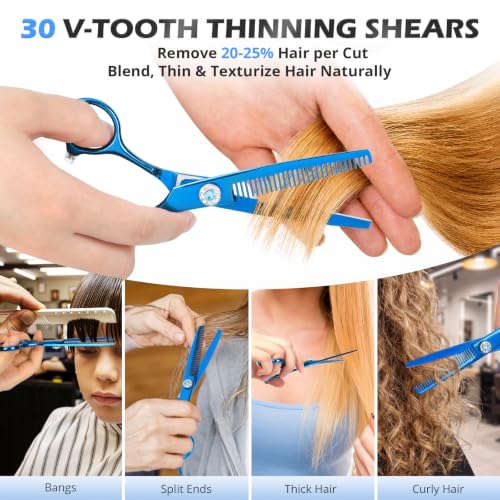 21Pcs 440C Hair Cutting Scissors Kit, Hair Scissors & Thinning Scissors Set - color: Blue