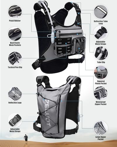 Zelvot Running Vest with 2L Water Bladder, Hydration Backpack, U.S. Design Patent, Lightweight Hydration Pack with Gear Holder, Reflective Chest Pack for Men Women - color: Gray, size: Medium-Large