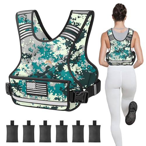 APEXUP Adjustable Weighted Vest, 4-10lb/12-18lb/20-32lb Vest with 6 Ironsand Weights and Large Pocket, Weight Vest for Men Women Strength Training, Running, Walking - color: Digital Camo, size: 4-10lbs
