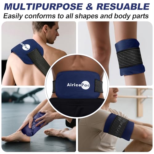 AiricePac Ice Packs for Injuries Reusable (3-Piece Set) Hot Cold Gel Wraps for Joint Pain, Muscle Soreness, Adjustable & Flexible for Back, Knees, Shoulders, Arms and Legs - size: M, style: M