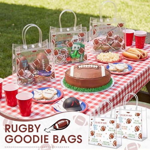 Aliceset 12 Pcs Football Gift Bags Bulk Transparent Football Goodie Bags with Handles Reusable PVC Gift Totes for Game Day Sports Birthday Parties Team Events Gifts Treat - style: Football