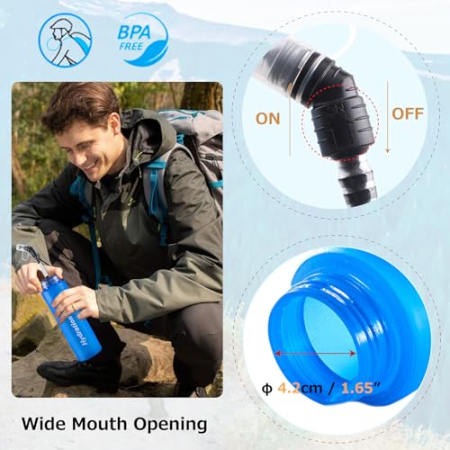 Azarxis TPU Soft Flask Collapsible Water Bottles BPA-Free 250ml 350ml 500ml for Hydration Vest Pack Running Hiking Cycling Climbing - color: Blue 500ml / 16.9oz with Fast-flow Straw - 2 Pack