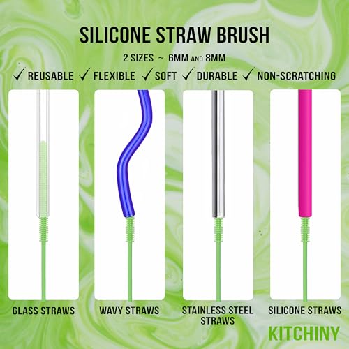 Kitchiny Silicone Bottle Brush 12.5 inch with 2 Straw Cleaners – Green - color: Green