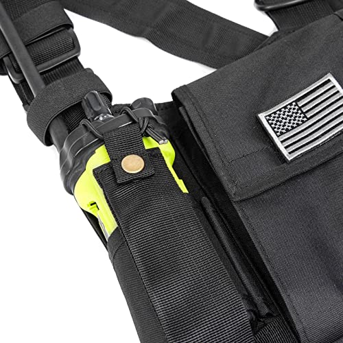 LUITON Radio Chest Harness with Reflective Strips Shoulder Holster Radio Vest Holder Two Way Radio Vest Rig Walkie Talkie Case with Front Pack Pouch for Motorola/Midland/Baofeng/Retevis - color: 22165 Black