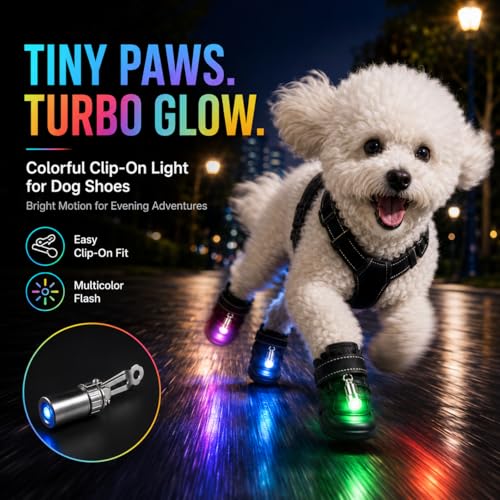 Dog Shoes LED Light, Clip-On Safety LED Light for Pet Boots, Night Visibility Shoe Light, Waterproof Glowing Accessory for Dog Shoes, Halloween Light Up Pet Shoe Light (Rainbow Flash, 4)