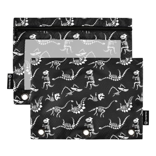 Dinosaur Skull Pencil Pouches for 3 Ring Binder 2 Pack - color: Dinosaur Skull