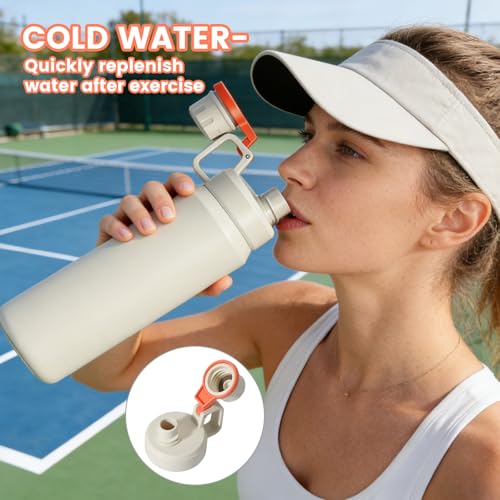 30oz White Insulated Water Bottle with Carry Handle for Gym & Commute - color: White