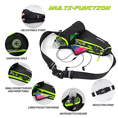 Running Belt, Waterproof Hydration Belt with Water Bottle Holder Hiking Walking Waist Pack Reflective Adjustable Fanny Pack Compatible for Phone Waistband Outdoor - color: Green