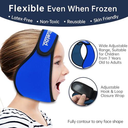 ZNÖCUETÖD Wisdom Teeth Ice Pack Face Head Wrap for Wisdom Teeth Removal Toothache Pain Relief, TMJ, Jaw Ice for Face Oral Surgery, Dental Implant with 4 Reusable Hot Cold Gel Packs (Royal Blue) - color: Royal Blue With 4 Ice Packs