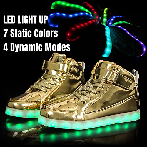 IGxx LED Light Up Shoes for Men Women Sparkly Sneakers High Top - color: Gold, size: 8.5 Women/8 Men