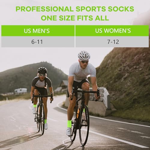 NIcool Cycling Socks For Men, 1/3 Pairs Bright Seamless Compression Running Crew Socks Youth Cushioned Tennis Quarter Socks - color: 1 Pair Green
