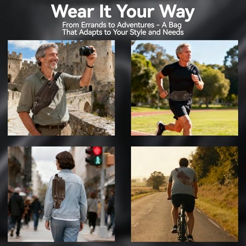 Brown Leather Fanny Pack for Men & Women,Fashionable Multi-Pockets Waist Belt Bag for Travel Sports Hiking Cycling Fishing Running - color: 810#brown