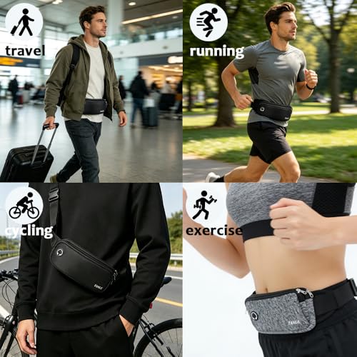 2PCS Waterproof Fanny Pack Waist Bag, Slim Sport Hip Pouch Bum Bag with Headphone Hole & Adjustable Strap, Lightweight Fannypack for Running Hiking Travel Women Men