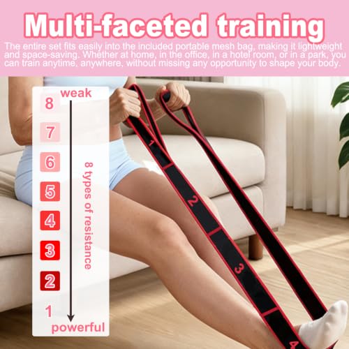 5 Pack Fitness Resistance Bands, Numbered Resistance Bands for Glutes, 8-Section Elastic Training Bands for Yoga, Stretching, Pilates, Fitness