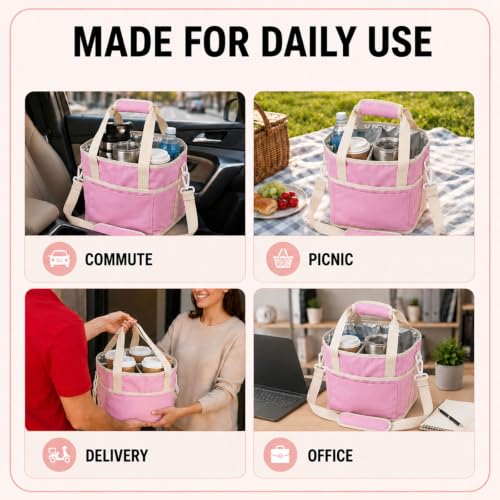 Drink Carrier Bag, Family Size 4 Compartment Drink Bag - Pink - color: Cherry Blossom Pink