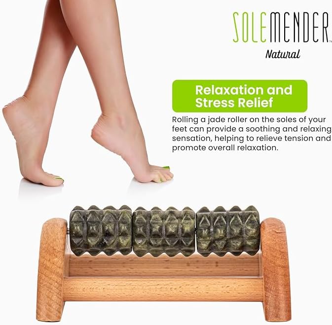 Wooden Foot Roller - Soothe & Massage Sore Feet (Jade Stone) - color: Natural