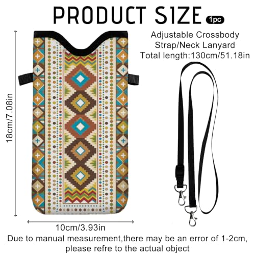 GLOBLELAND Pattern Cell Phone Sleeve Pouch Case Bag with Crossbody Strap Neck Lanyard for Women Men - color: Ethnic Pattern