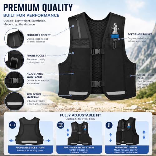 Running Vest for Women & Men with 500ml Soft Flask, Phone Pocket