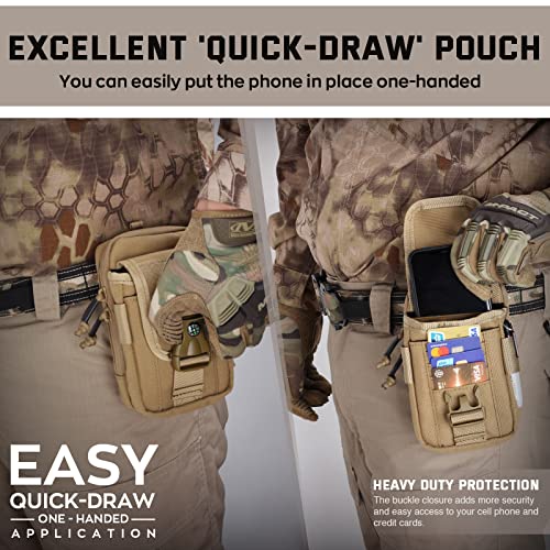 WYNEX Tactical Phone Pouch Molle, EDC Phone Holster, Small Admim Pouch - color: Khaki