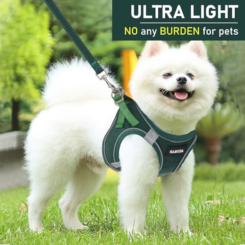 GAMUDA Small Pet Harness Collar and Leash Set, Step in No Chock No Pull Linen Fabric Soft Mesh Dog Vest Harnesses Reflective for Dogs Puppy Cats Kitten Rabbit (Green, S) - color: Green, size: Small