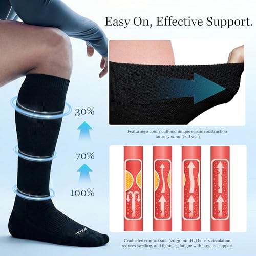 LEVSOX Thicker Bamboo Viscose Compression Socks 20-30 mmHg Cushioned - color: Black, size: Medium