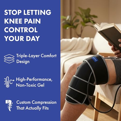 Nurse Yard Knee Ice Pack Wrap with Pump, Adjustable Compression Knee Brace for Men and Women, Reusable Hot and Cold Therapy Wrap, Cooling Compression Knee Support