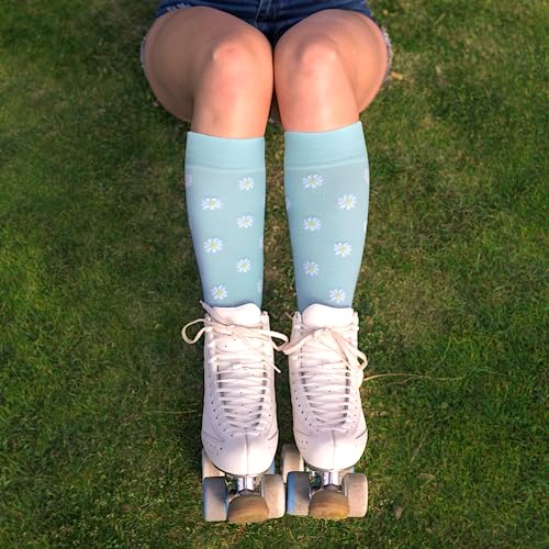 Living Royal Compression Socks - Graduated Compression 15-20mmHg, Padded Cushion Bottom Fun Socks, Moisture-Wicking - color: Daisy