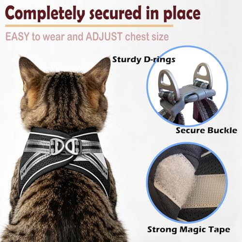 Cat Harness and Leash Set, Adjustable Soft Vest with Reflective Strap - color: black-2, size: Large(chest:16''-20'')