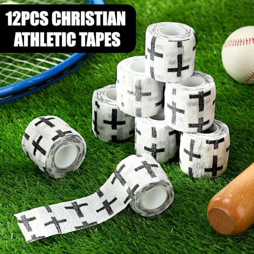 Geiserailie 12 Pack Christian Athletic Tapes 2 Inch x 5 Yards, White - color: White