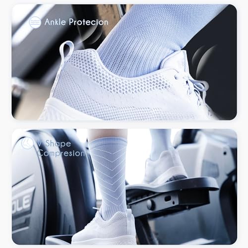 BRISIRA Coolmax Bamboo Viscose Compression Running Crew Socks Women - color: White + Pink + Blue, size: 8-10