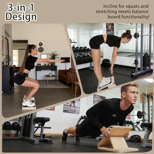 Slant Board with 6 Angles Converts to a Balance Board Premium Calf Stretcher & Wobble Board for Effective Stretching & Squats Exercise with Velour Surface