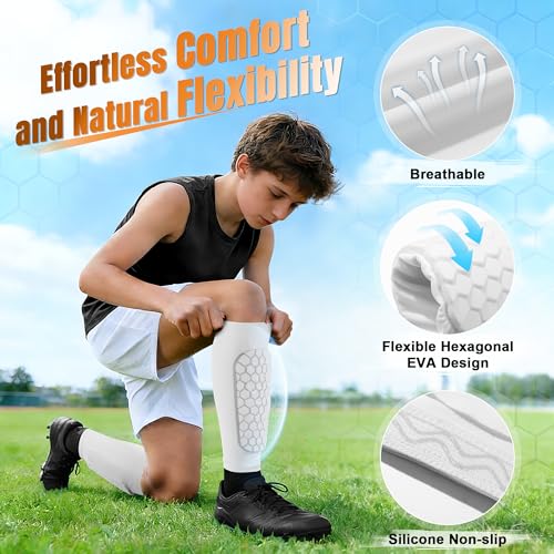 XZQTIVE Soccer Shin Guards Shin Defender for Kids Youth Adult, Ski Shin Guard Calf Compression Sleeve with Honeycomb Shin Pads - color: white, size: X-Small