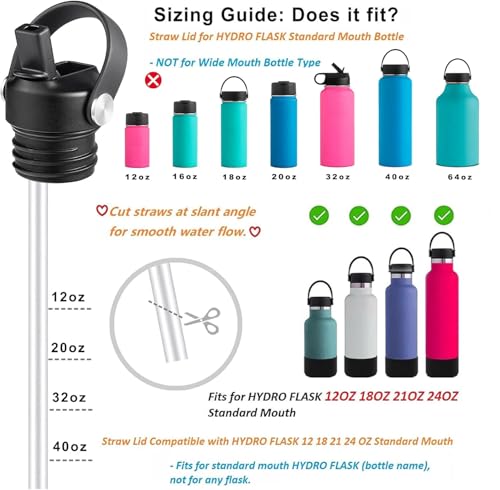 RRegeny Straw Lid fits Hydro Flask Standard Mouth, 21 24 oz, Sports Flex Cap Water Bottle Accessories Replacement Top - color: Black+1pack