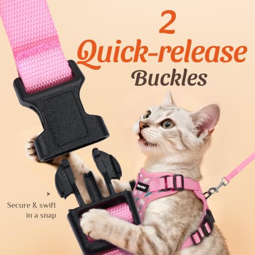 Dooradar Cat Harness and Leash Set, Adjustable and Escape Proof, M - color: Pink Coneflower, size: M