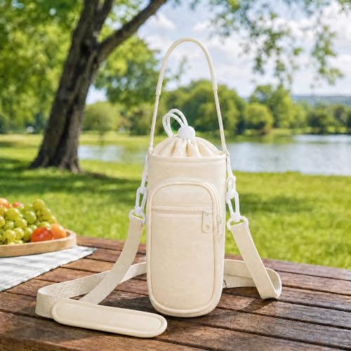 Crossbody Water Bottle Holder with Strap, Phone Pocket(White, 32, Ounces) - color: White